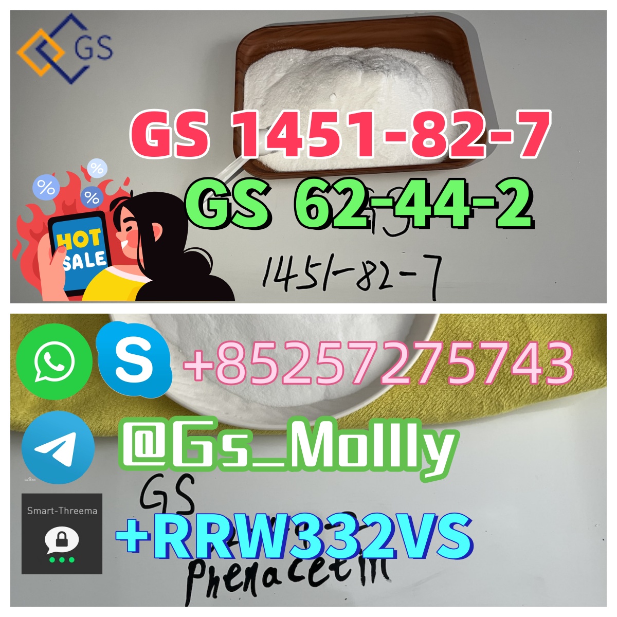 High Purity GS 1451-82-7 CAS 62-44-2 In Stock Now