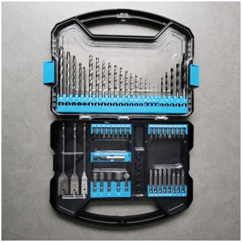 62 piece set of mixed twist drill, impact drill, woodworking drill and screwdriver bit set